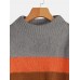 Long Sleeve High Collar Color Block Casual Sweaters