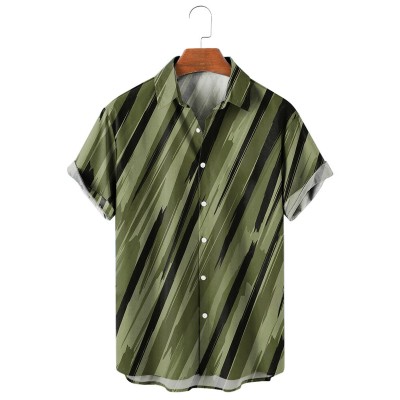 Men's Casual Lapel Striped Short Sleeve Shirt 26635255M