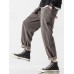 Mens Corduroy Solid Color Casual Push Buckle Waist Pants