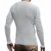 Mens Pleated Sleeve Casual Solid Color Warm Crew Neck Long Sleeve Knitted Sweaters