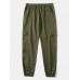 Mens Solid Color Multi  Pocket Drawstring Waist Jogger Pants